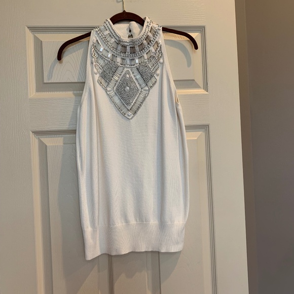 Cache Ivory Embellished Sleeveless Sweater sz L - Picture 1 of 8